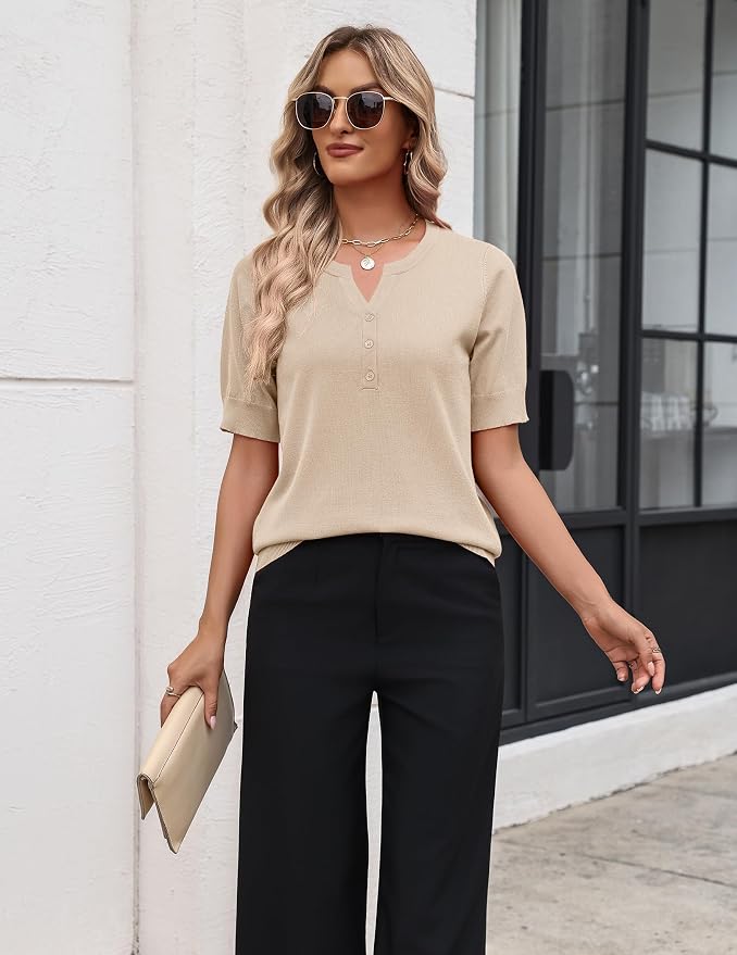 Zeagoo Women's Short Sleeve Sweater 2026 Spring Summer Tops Lightweight Casual V Neck Sweaters Dressy Work Blouses Clothes - Image 4