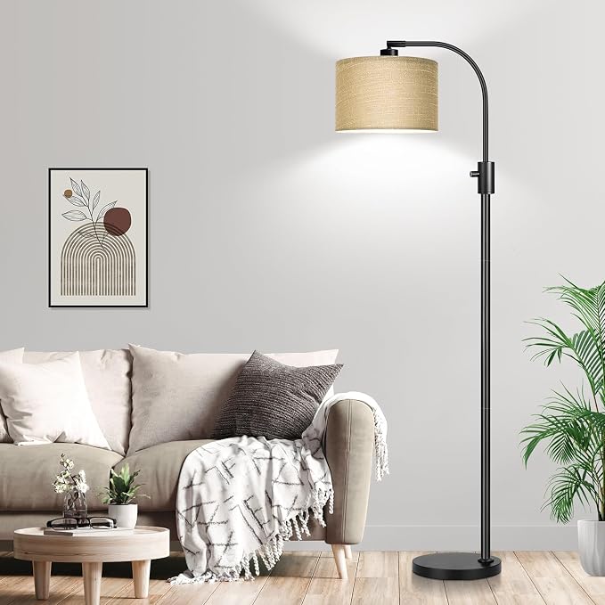 Nintiue Upgraded Modern Arc Dimmable Tall Standing Floor Lamp with Champagne Shade, 1200 Lumens LED Bulb Included, for Living & Reading Room, Bedroom, Office & Nursery, Black - Image 7