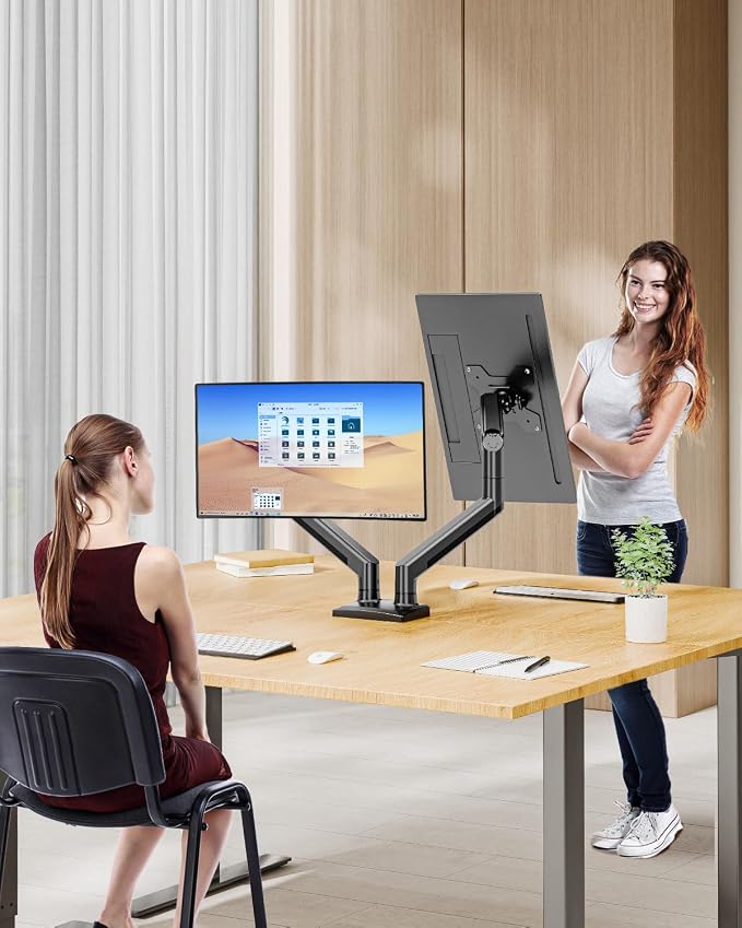 Dual Monitor Arm Desk Mount Fits 13 to 32 inch Computer Screens, Holds 4.4 to 22lbs Display VESA Mount, Adjustable Double Monitor Stand with Clamp/Grommet Base, 75/100mm Bracket, Black, Freelift - Image 9