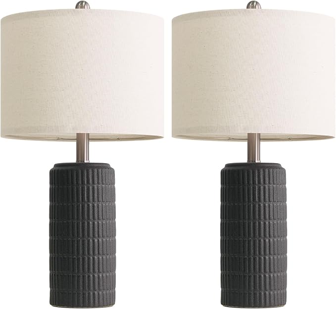 PoKat 23" Matte-Textured Ceramic Table Lamps Set of 2 for Bedroom, Stone-Like Modern Bedside Lamps for Night Stands, Farmhouse Nightstand Table Lamps Decor for Living Room End Table Black - Image 9