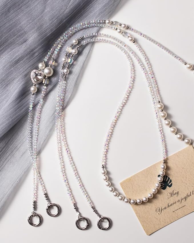 Phone Chain Crossbody Pearl Strap,Pearl Beaded Chain Shoulder Crossbody Lanyard with Phone Tether Patches Compatible with Most Phones Bag Purse - Image 8
