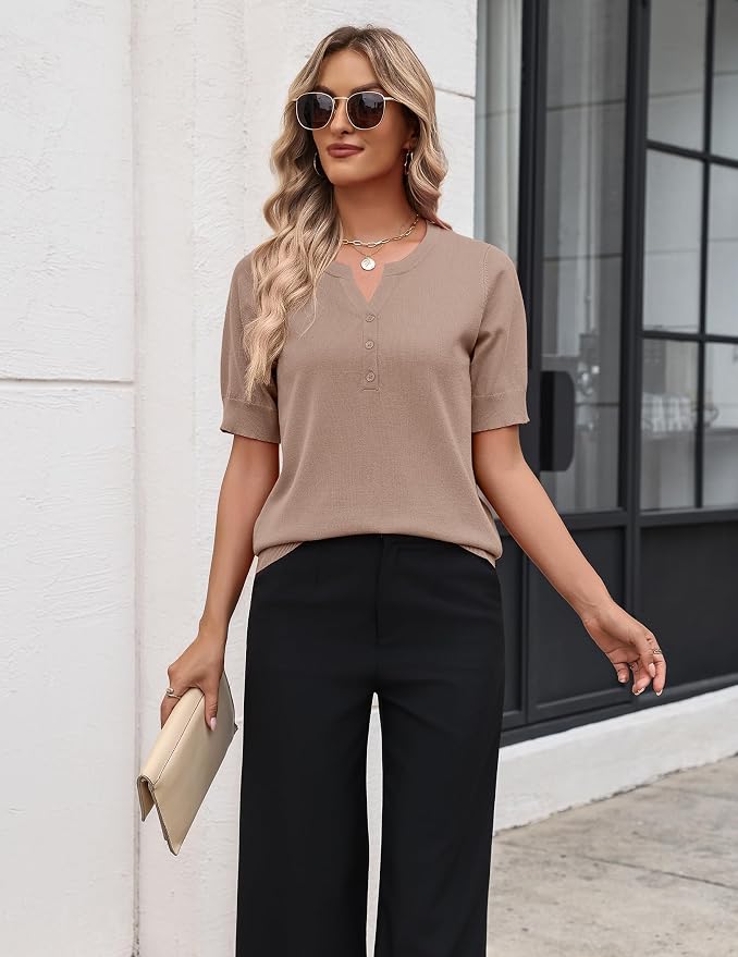 Zeagoo Women's Short Sleeve Sweater 2026 Spring Summer Tops Lightweight Casual V Neck Sweaters Dressy Work Blouses Clothes - Image 4