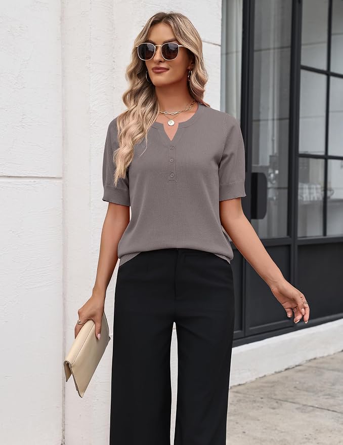 Zeagoo Women's Short Sleeve Sweater 2026 Spring Summer Tops Lightweight Casual V Neck Sweaters Dressy Work Blouses Clothes - Image 4