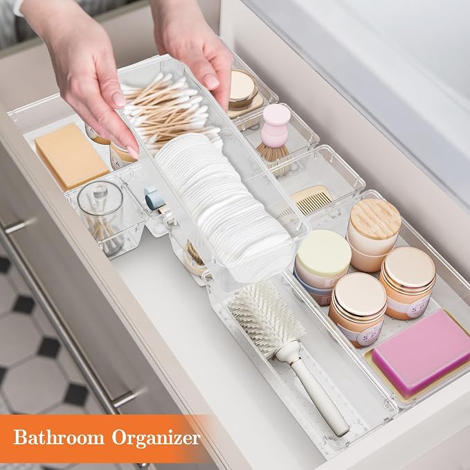 SpaceHacks 25 PCS Plastic Drawer Organizer Set, 4-Size Versatile Organizer Trays & storage Bins for Makeup, Jewelry, and Gadgets in Bathroom, Bedroom and Office,Clear White - Image 6