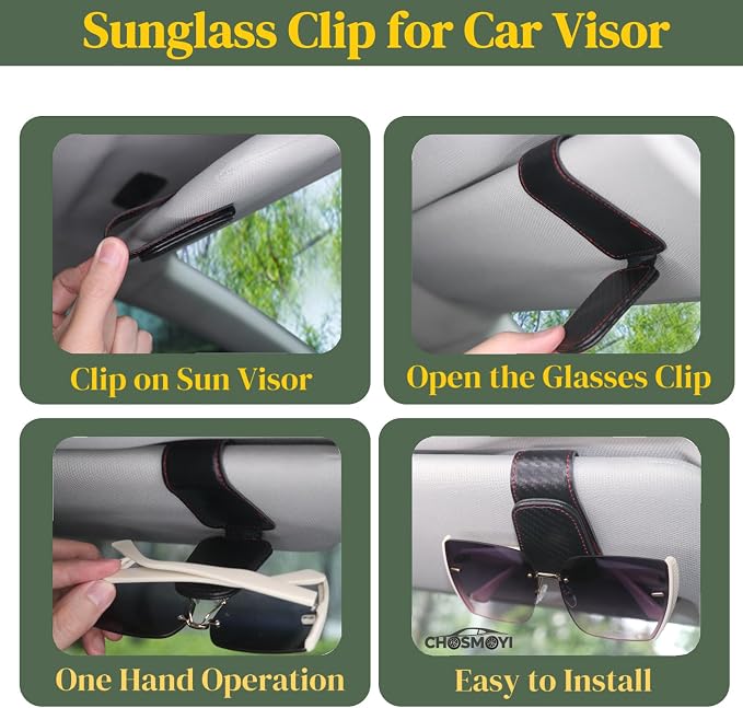 CHOSMOYI Magnetic Leather Sunglass Holder for Car, Sunglasses Clip for Car Visor, Auto Interior Accessories Universal for Different Size Eyeglasses (Carbon Fiber) - Image 6