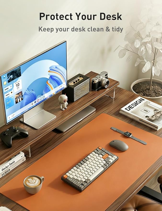 Aothia Faux Leather Desk Mat - Large Mouse Pad, Non-Slip PU Leather Blotter, Waterproof Writing Surface for Office and Home (Hermes Orange, 55" x 17") - Image 8