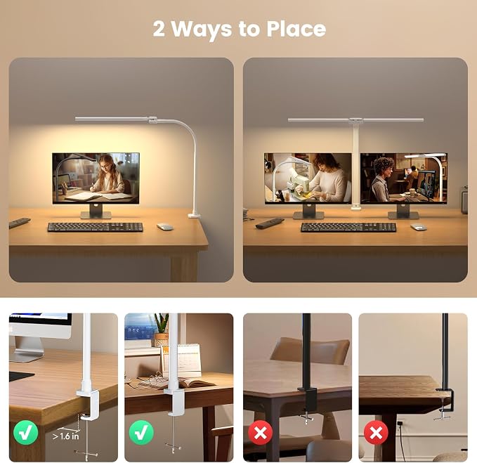 SIBRILLE Upgraded LED Desk Lamp for Home Office with RGB, Rotatable Computer Desk Light with Remote, Tall Table Lamp with Clamp for Working, Dimmable Dual Head Task Lighting for Monitor PC, 22W - Image 8