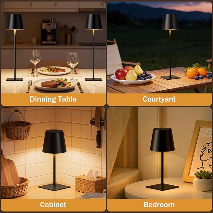 Kakanuo Black Cordless Rechargeable Table Lamp, 4 Pack Portable Desk Lamp with 5000mAh Battery, Touch Control Stepless Dimming, Wireless Night Light for Dining, Outdoor Camping, Coffee Shop - Image 7