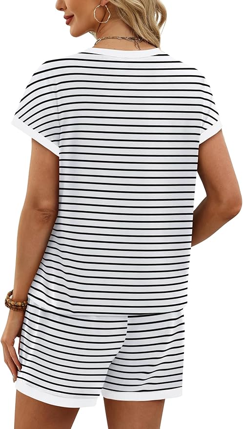 WIHOLL Two Piece Sets for Women Summer Lounge Short Sets Cap Sleeve Crew Neck Sweatsuit with Pocket XS-2XL - Image 5
