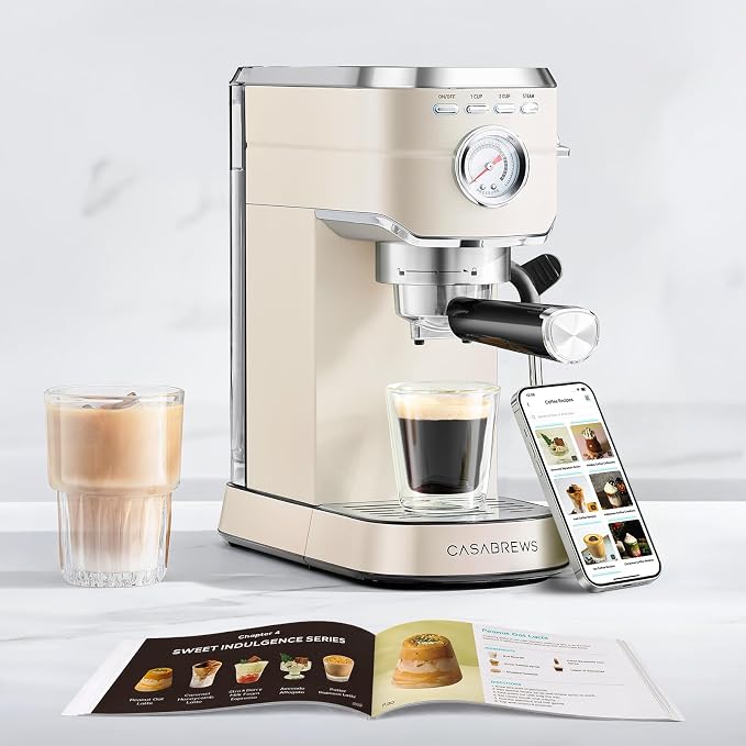CASABREWS CM5418 Espresso Maker, Compact Espresso Machine with Milk Frother | Stainless Steel, 20-Bar Pump, Built-in Pressure Gauge, Powerful Steam Wand for Cappuccino Latte for Home, 34oz Water Tank - Image 8