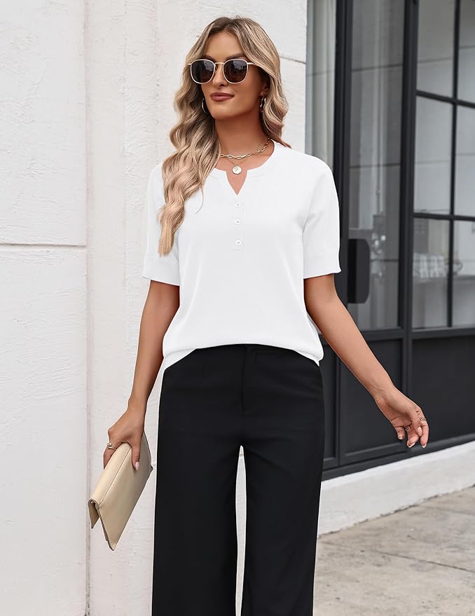 Zeagoo Women's Short Sleeve Sweater 2026 Spring Summer Tops Lightweight Casual V Neck Sweaters Dressy Work Blouses Clothes - Image 4
