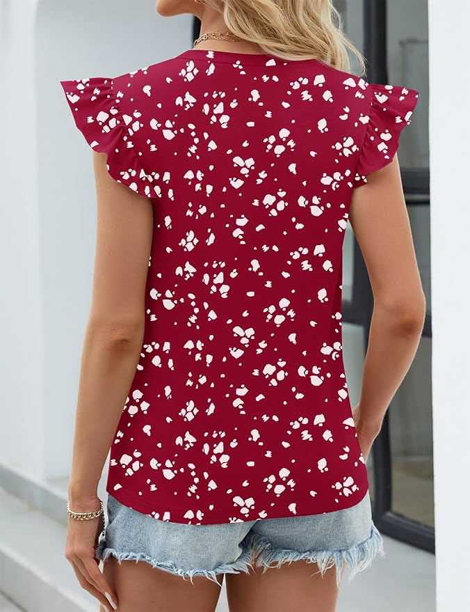 JUSTFASHIONNOW Womens Summer Tops Striped T-Shirts 2026 Ruffle Short Sleeve Crew Neck Casual Blouses with Pocket - Image 6