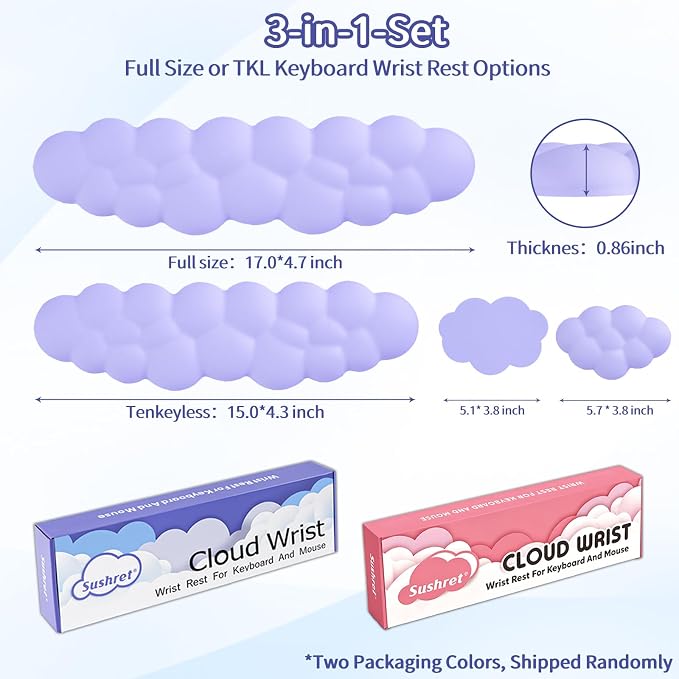 Sushret Cloud Wrist Rest Keyboard, Cloud Keyboard Wrist Pad Set with PU Leather Memory Foam, Cute Arm Rest for Palm Support, PC/Gaming Desk Accessories/Office Setup/Computer Hand Cushion - Purple - Image 7