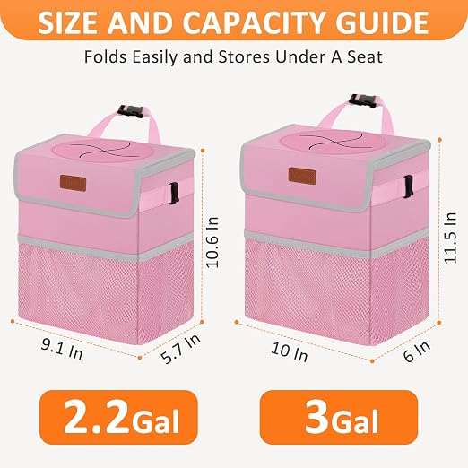 Vankor Pink Car Trash Can Cute, Pink Car Accessories for Women Waterproof Automotive Garbage Cans Leak Proof Vehicle Trash Can - Image 7