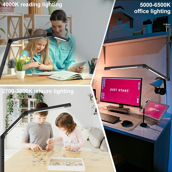 LED Desk Lamp with Clamp, Architect Desk Lamp with Dual Light and Adjustable Swing Arm, Clip-on Eye-Care 4 CCT Modes & 5 Brightness Levels Table Light Modern Computer Lighting for Home Office - Image 6