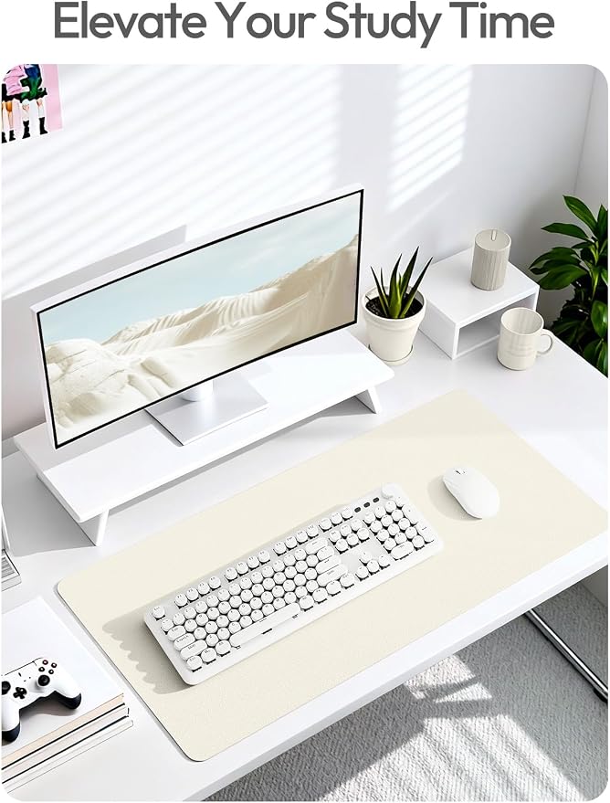 YSAGi Leather Desk Pad Protector, Office Desk Mat, Large Mouse Pad, Non-Slip PU Leather Desk Blotter, Laptop Desk Pad, Waterproof Desk Writing Pad for Office and Home (Cream,55" x 17.2") - Image 6