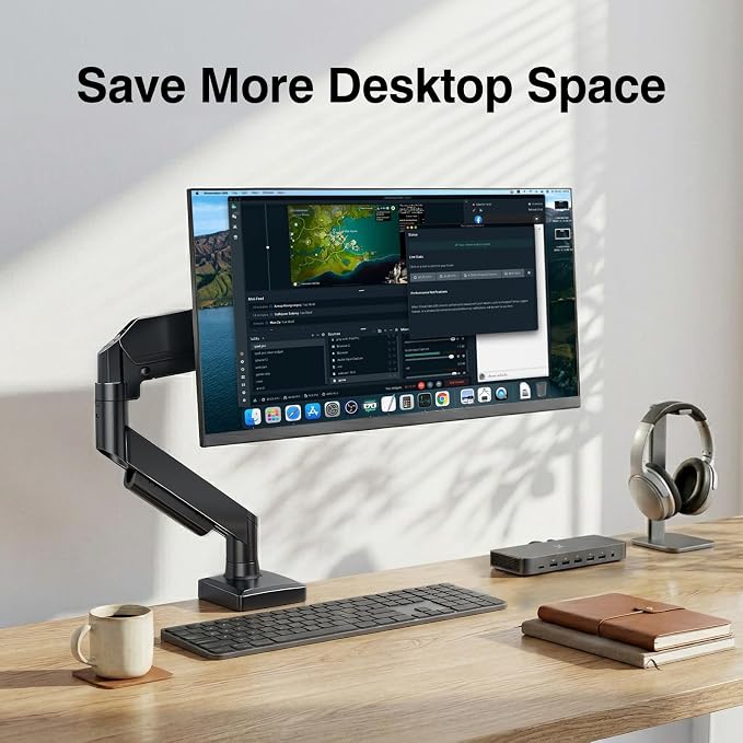 Single Monitor Arm, Monitor Mount for 17-32 inch Screens Gas Spring Adjustable Monitor Stand, Vesa Mount with Clamp and Grommet Aluminum Base - Fits 4.4 to 22lbs LCD Computer Monitors AX09DB01-1 - Image 8