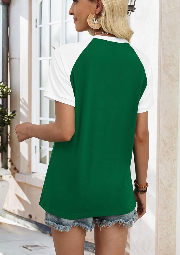 WIHOLL Womens Summer Tops Color Block Short Sleeve Raglan Shirts Spring Fashion Clothes Vacation Outfits - Image 5