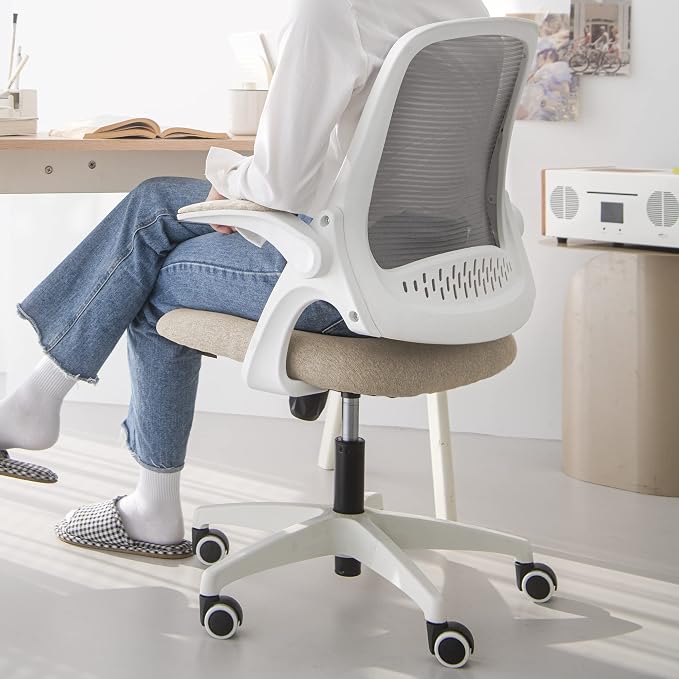 NEO CHAIR Office Desk Gaming Ergonomic Computer Chair with Lumbar Back Support Adjustable Height Swivel Rolling Wheels Flip-up Arms Mesh Chair for Home Vanity (Beige) | Lumbar Support, Height Adjustment, 360° Swivel and Rolling Base, Space-Saving Desig... - Image 9