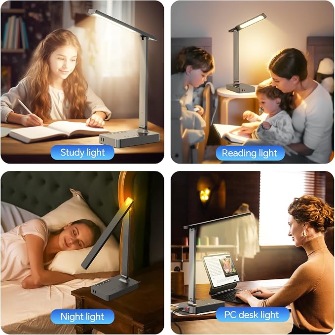 LAOPAO Desk Lamp with USB Charging Port: Power Strip with Surge Protection - 1 Type-C, 1 USB-A Charging Port, 2 AC Power Outlets, Desk Lamps for Home Office College Dorm Room Essentials - Image 8