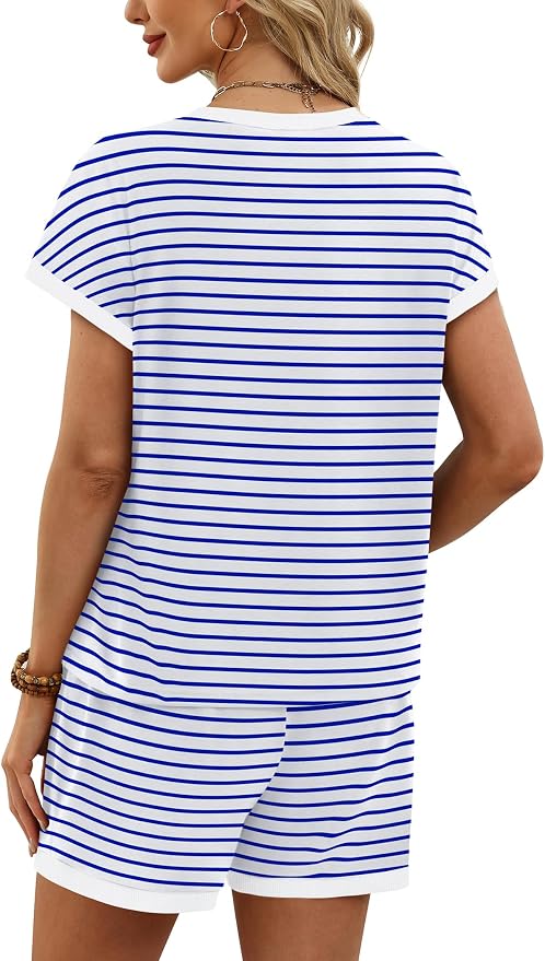 WIHOLL Two Piece Sets for Women Summer Lounge Short Sets Cap Sleeve Crew Neck Sweatsuit with Pocket XS-2XL - Image 5