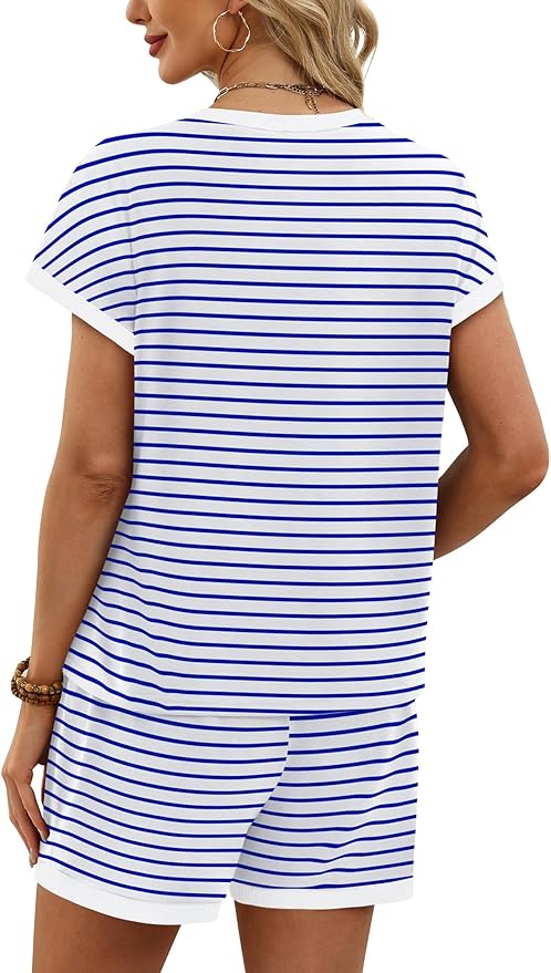 WIHOLL Two Piece Sets for Women Summer Lounge Short Sets Cap Sleeve Crew Neck Sweatsuit with Pocket XS-2XL - Image 5