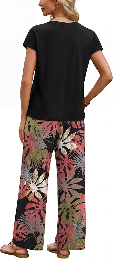 WIHOLL Two Piece Set for Women Summer Spring Outfits Matching Sets Women Clothing Airport Travel Vacation Wide Leg Pants - Image 5