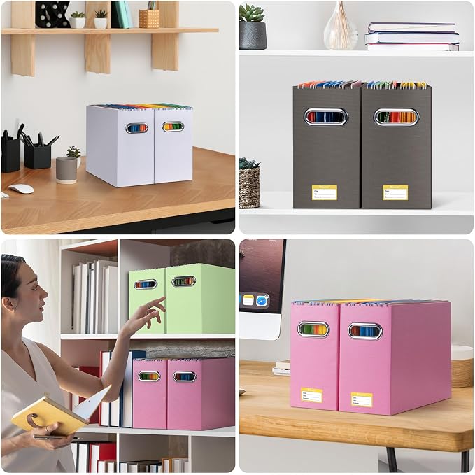 BALEINE File Organizer Box, Cardboard File Folder Organizer with Handle for Letter Size, Portable Collapsible Hanging Filing Box for Home Office Document Storage (4 Pack, Brown) - Image 8
