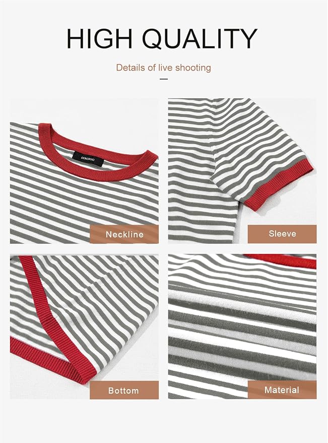 Dokotoo Womens Tops 2026 Casual Summer Crewneck Short Sleeve Striped Color Block Knit High Low Trendy Pullover Sweaters - Image 5