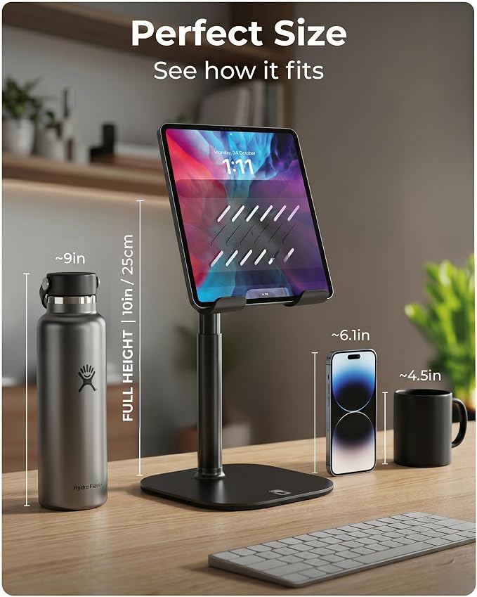 COOPER TabHolder, 7-10" Height Adjustable Tablet Stand, Premium iPad Stand for Desk, 270° Tilt iPad Holder for Desk, Tablet Holder, 15.6-17" Portable Monitor Support (Black) - Image 9