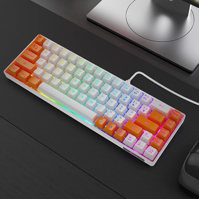 GEODMAER 65% Gaming Keyboard, LED Backlit Mini Wired Keyboard, Ultra-Compact Anti-Ghosting No-Conflict 68 Keys Membrane Gaming Wired Keyboard for PC Laptop Windows Gamer(White-Orange) - Image 7