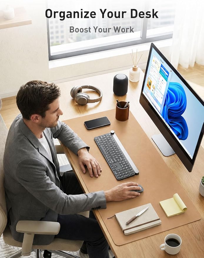 Aothia Faux Leather Desk Mat for Keyboard & Mouse (Khaki, 42" x 17") | Creates One Clean Surface For Your Keyboard, Mouse And Laptop, Helping Keep Your Workspace Organized Every Day - Image 8