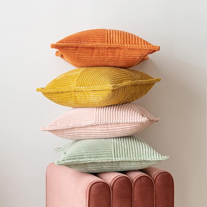 MIULEE Decorative Throw Pillow Covers for Couch Bed Livingroom 20x20 Inch Set of 2 Fall Mustard Yellow Boho Accent Throw Pllows Broadside Striped Patchwork Soft Corduroy Pillowcases - Image 9