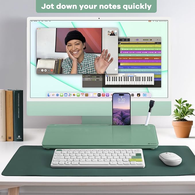 Varhomax Glass Desk Whiteboard with Storage, Desktop Organizer to-do List Memo Notepad Dry Erase White Board for Home Office and School Supplies (Green) - Image 7