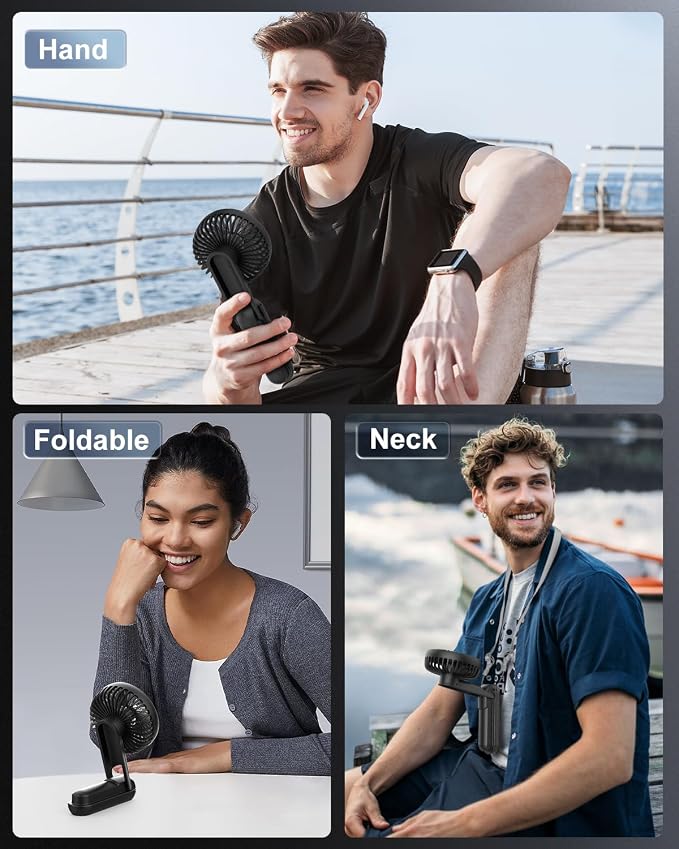 EasyAcc Portable Rechargeable Cooling Fan, 5000mAh Foldable Desk Fan, Black | Up to 32 hours World Cup Match Day Essential. 180° foldable design with lanyard - Image 6