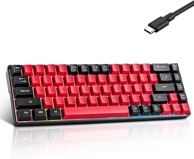 Wired Portable 60% Mechanical Feeling Gaming Keyboard,RGB LED Backlit Compact 68 Keys Mini Wired Office Keyboard for Windows Laptop PC Mac Gamer, Typist, Travel on Business Trip- Red and Black - Image 9