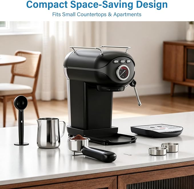 XIXUBX Espresso Machine, Compact Espresso Maker with Milk Frother | 20-Bar Pump, PID Control, Low Vibration Coffee Maker, for Small Kitchen, Home, Brews Latte, Cappuccino - Image 9
