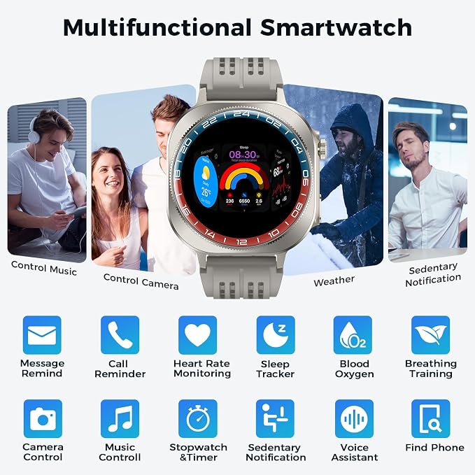 Smart Watch (Answer/Make Call), 1.43" AMOLED-3D Military Smartwatch for Men Women, Flashlight/130+ Sports/60 Days, Heart Rate/Sleep Monitor, IP68 Waterproof Fitness Activity Tracker for Android iOS - Image 7