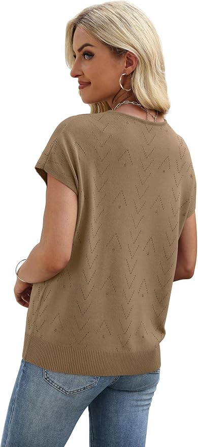 WIHOLL Short Sleeve Sweater for Women V Neck Trendy Cute Tops Business Casual Outfits Cap Sleeve - Image 5