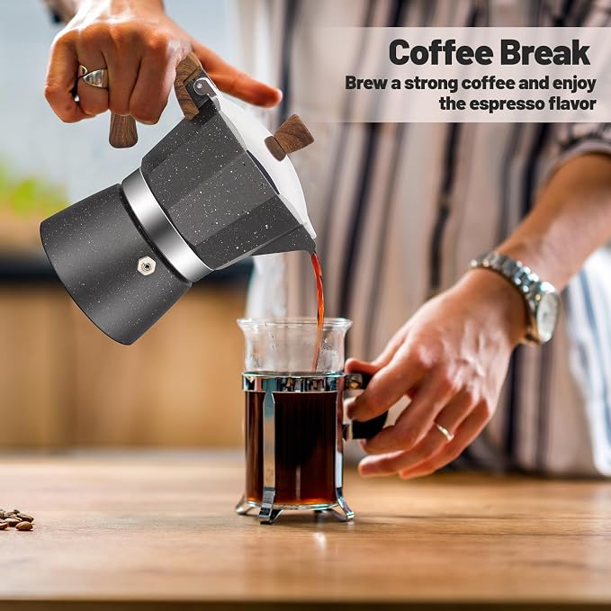 6 Cup Aluminum Moka Pot Classic Stovetop Espresso Coffee Maker 300ml 10oz Coffeemaker Percolator Mocha Pot Greca Coffee Maker Cafe Makers for Italian and Cuban Café Brewing Gray - Image 9