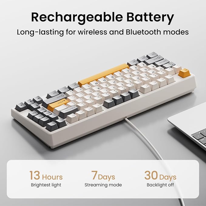 Kisnt KN85 Wireless Mechanical Keyboard, 75% Layout, Bluetooth/2.4GHz/USB-C, Custom RGB Backlit, Hot-Swappable Linear Switch, Creamy Sound for Gaming/Typing (Retro Beige) - Image 9