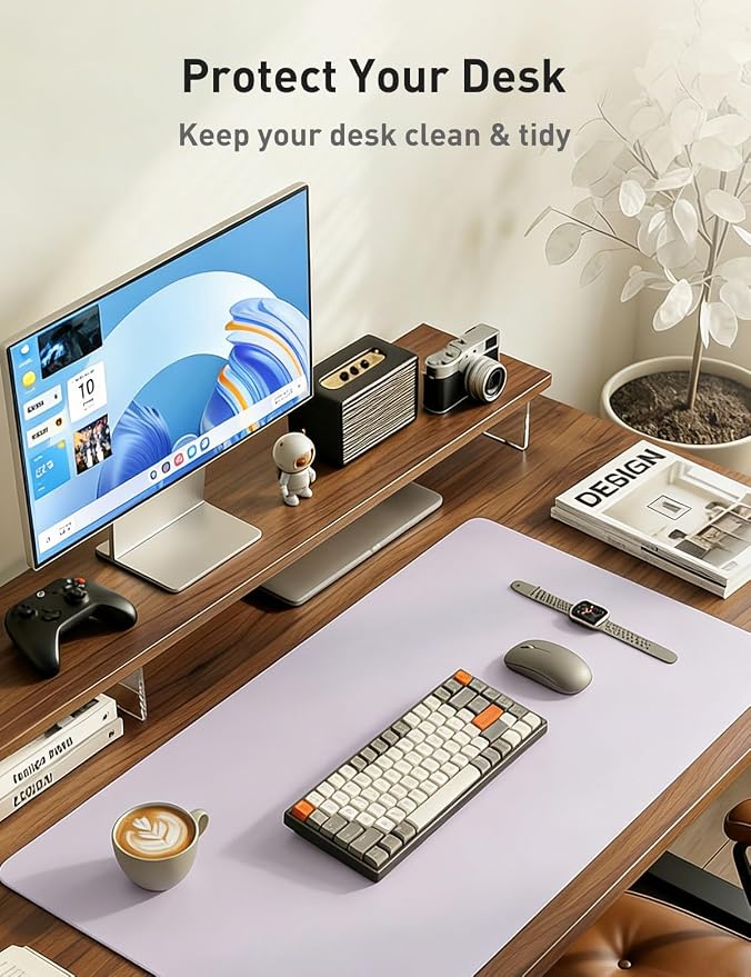 Aothia Faux Leather Desk Mat - Non-Slip PU Leather Desk Blotter, Waterproof Writing Surface, Large Desk Pad for Office & Home (Soft Lavender, 55" x 17") - Image 8