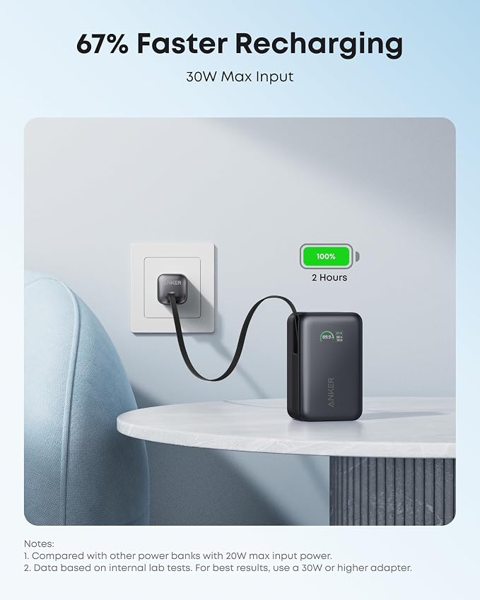 Anker Nano Power Bank, 45W 10,000mAh Portable Charger, iPhone Battery Pack | Built-In Retractable USB-C Cable, for iPhone 17 / 16 Series, iPad, Galaxy, Pixel, and More, Compact Travel Design - Image 8