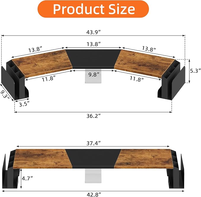 WESTREE Dual Monitor Stand Riser with Pen Holder, Computer Monitor Riser with Adjustable Angle and LED Light, Desktop Monitor Stand Riser Storage Organizer for Computer, Laptop, Printer, TV(Rustic Brown) - Image 6