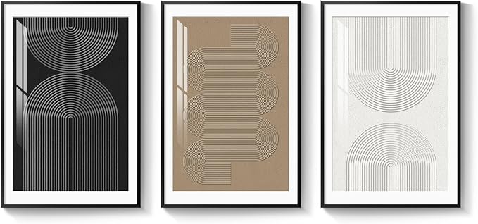 Large Framed Boho Neutral Abstract Wall Art, 3 Piece Modern Art Prints Paintings Artwork for Walls, Minimalist Black White Brown Geometric Pictures for Living Room, Dining Room, Bedroom Wall Decor - Image 8