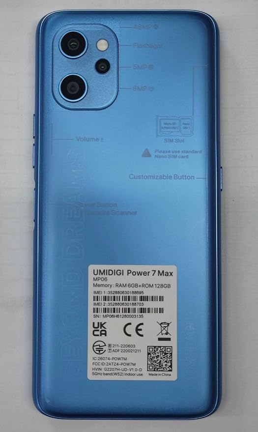 UMIDIGI Power 7 MAX Unlocked Cell Phone,6GB+128GB 10000mAh Battery,6.7" Full Screen + 48MP AI Triple Camera Android Smartphone,NFC,GPS,Face & Fingerprint,BLE 5.0, WiFi 2.4GHz/5GHz,Warranty,Blue - Image 8
