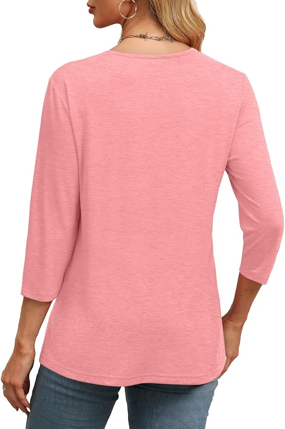 WIHOLL Womens Tops 3/4 Length Sleeve V Neck Casual Tunic Tops Basic Shirts Loose Fit Blouse - Image 4