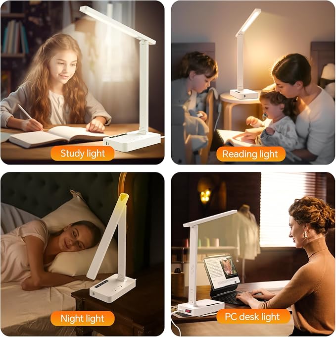 LAOPAO Desk Lamp with USB Charging Port: Power Strip with Surge Protection - 1 Type-C, 1 USB-A Charging Port, 2 AC Power Outlets, Desk Lamps for Home Office College Dorm Room Essentials - Image 8