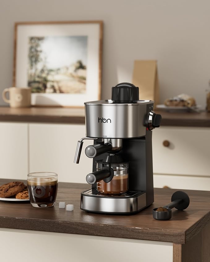 HBN Espresso Machine, 3.5Bar Cappuccino & Latte Maker, 2-4 Cup Stainless Steel Coffee Machine with Milk Frother, 800W Espresso Machine Maker with Steamer, Compact Coffee Maker for Home and Office - Image 7