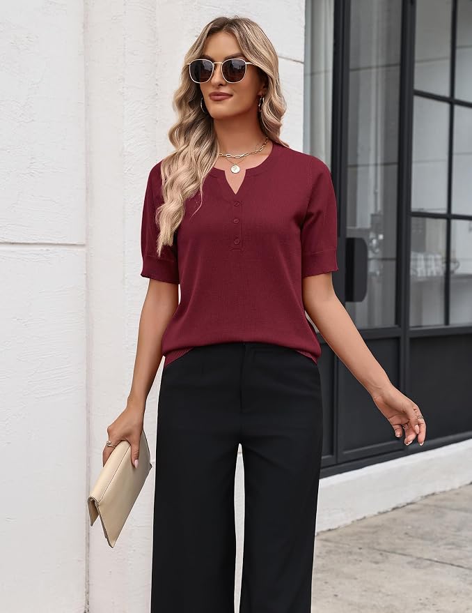 Zeagoo Women's Short Sleeve Sweater 2026 Spring Summer Tops Lightweight Casual V Neck Sweaters Dressy Work Blouses Clothes - Image 4
